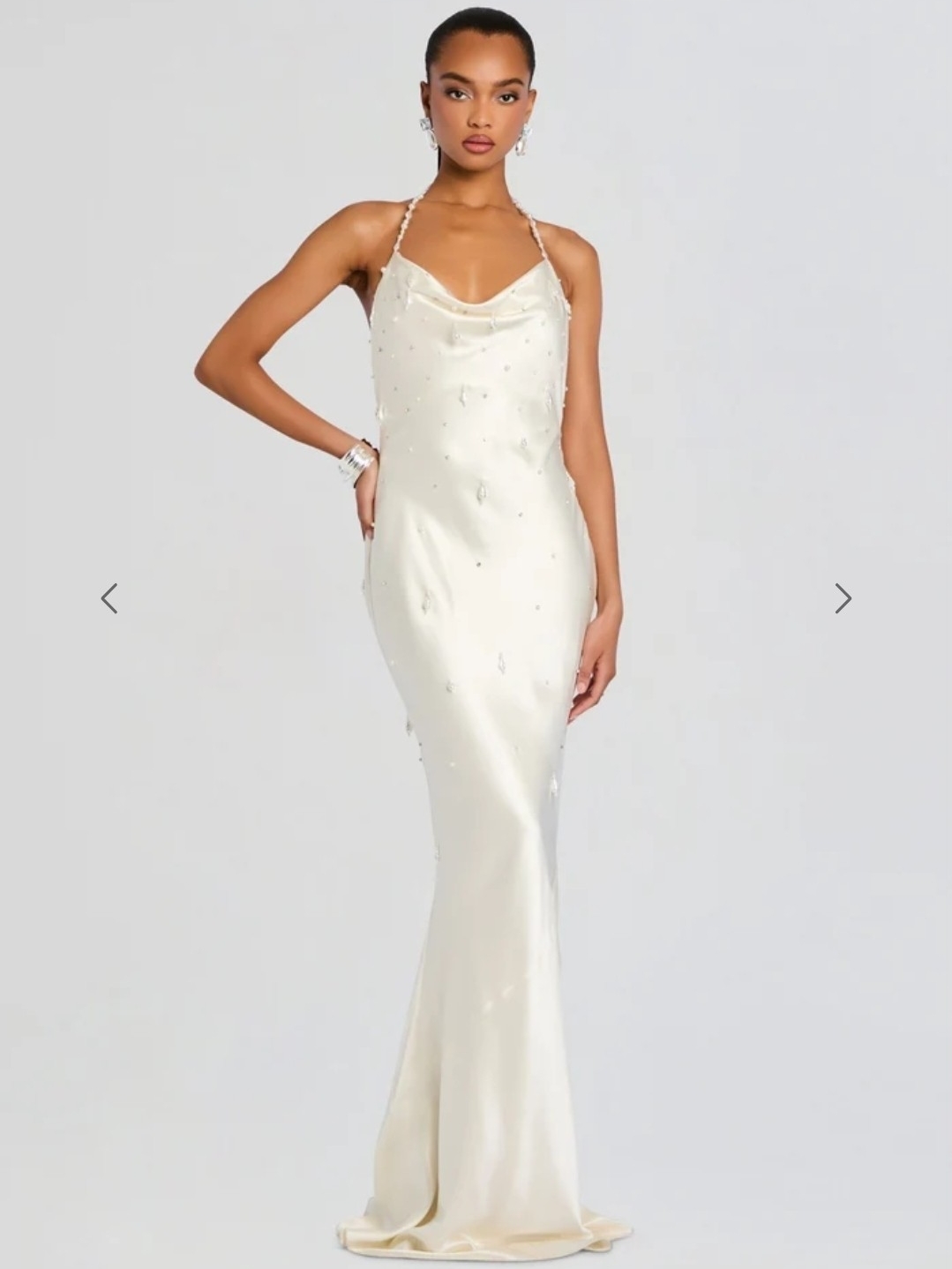 Retrofete Ivory Satin Maxi Dress Beaded Straps Tuva Embellished Size Xs Wedding